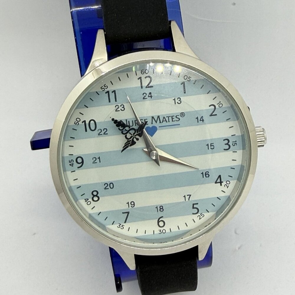 Nurse Mates Striped nurse watch water-resistant Silicone strap - Black Blue